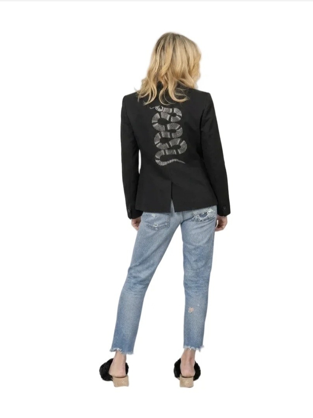 Black Women's Blazer with Silver Snake Back Graphic